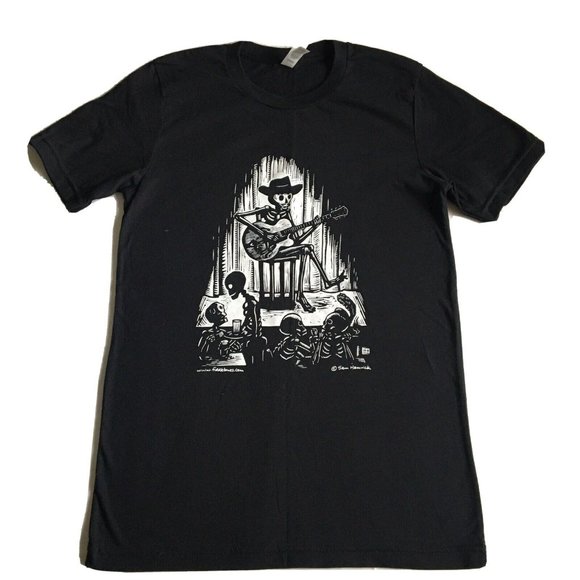 Skeleton Guitar‎ Bones Calavera Black T-shirt Size Small - Picture 1 of 6